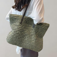 Johanna | Damen großer geflochtener Bohemian Stroh Tote Bag Schultertasche - Grün