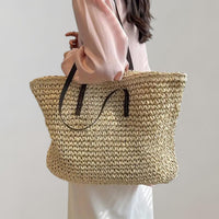 Johanna | Damen großer geflochtener Bohemian Stroh Tote Bag Schultertasche - Beige