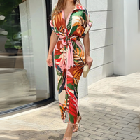 Damen Hemdblusenkleid in Midi-Länge mit Kragen Knopfleiste Bindegürtel und Kurzen Ärmeln - Rosa
