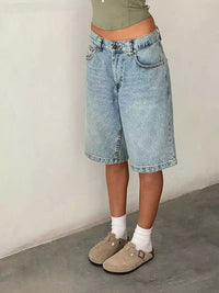 Damen High-Waist Jeans-Shorts - Hellblau