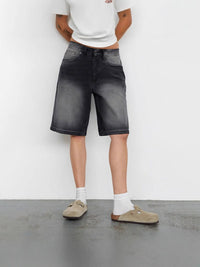Damen High-Waist Jeans-Shorts - Dunkelgrau