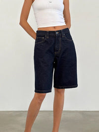 Damen High-Waist Jeans-Shorts - Marineblau