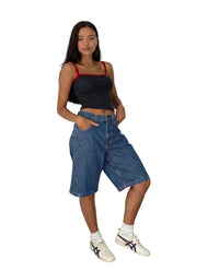 Damen High-Waist Jeans-Shorts - Blau