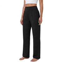 Damen High-Waist Lounge-Hose mit weitem Bein - Schwarz