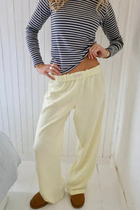 Damen Hose mit Elastischem Bund und Geradem Bein - Gelb