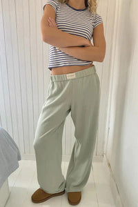 Damen Hose mit Elastischem Bund und Geradem Bein - Grün
