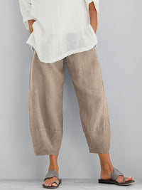 Damen Hose mit elastischem Bund und weiter Beinform - Beige