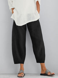 Damen Hose mit elastischem Bund und weiter Beinform - Schwarz