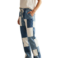 Damen-Hose mit geradem Bein aus Patchwork-Denim - Blau