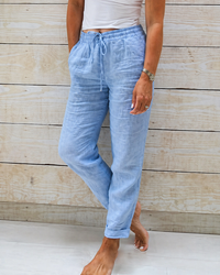 Damen Hose mit geradem Bein, elastischem Bund und Kordelzug - Blau