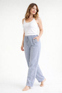 Damen Hose mit geradem Bein, elastischem Bund und Kordelzug - Grau