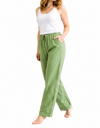 Damen Hose mit geradem Bein, elastischem Bund und Kordelzug - Grün