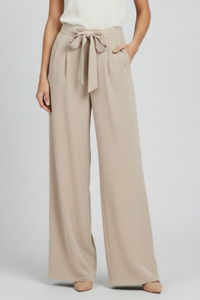 Damen-Hose mit weitem Bein und Bindegürtel - Aprikose