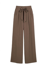 Damen-Hose mit weitem Bein und Bindegürtel - Braun