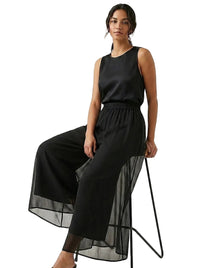 Damen-Hose mit weitem Bein und Chiffon-Überwurf - Schwarz