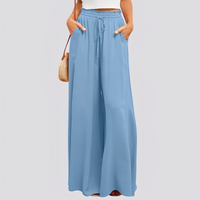 Damen Hose mit weitem Bein und elastischem Bund mit Kordelzug - Blau