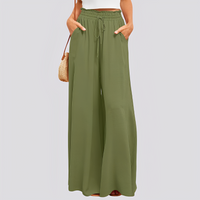 Damen Hose mit weitem Bein und elastischem Bund mit Kordelzug - Grün