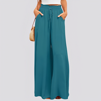 Damen Hose mit weitem Bein und elastischem Bund mit Kordelzug - Dunkelblau