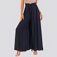 Damen Hose mit weitem Bein und elastischem Bund mit Kordelzug - Schwarz