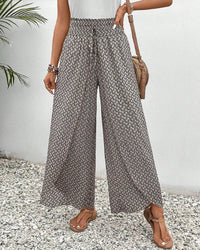 Damen Hose mit weitem Bein und geometrischem Muster - Grau