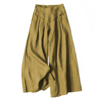 Damen Hose mit Weitem Bein und Hoher Taille - Khaki