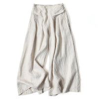 Damen Hose mit Weitem Bein und Hoher Taille - Beige