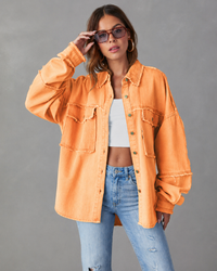 Damen Jacke mit Hemdkragen Knöpfen und Rohsaum Abschlüssen - Orange