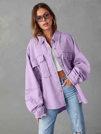 Damen Jacke mit Hemdkragen Knöpfen und Rohsaum Abschlüssen - Violett