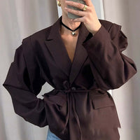 Damen Jacke mit Kerbkragen und Weiten Ärmeln - Braun