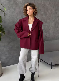 Damen Jacke mit Kerbkragen und Weiten Ärmeln - Burgund