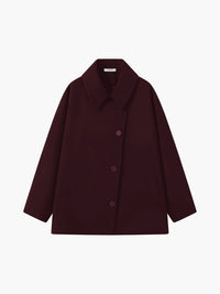 Damen Jacke mit Knopfleiste Reverskragen Aufgesetzten Taschen und Kontrastbündchen - Bordeauxrot