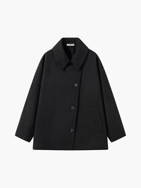 Damen Jacke mit Knopfleiste Reverskragen Aufgesetzten Taschen und Kontrastbündchen - Schwarz