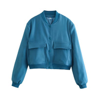 Damen Jacke mit Reißverschluss und zwei Fronttaschen - Blau