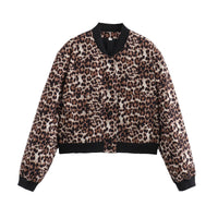 Damen Jacke mit Reißverschluss und zwei Fronttaschen - Braun mit Leopardenmuster