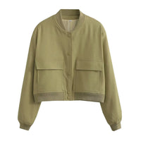 Damen Jacke mit Reißverschluss und zwei Fronttaschen - Olive