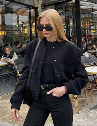 Damen Jacke mit Reißverschluss und zwei Fronttaschen - Schwarz