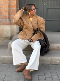 Damen Jacke mit Revers und Schulterpolstern sowie Einknopfverschluss - Khaki