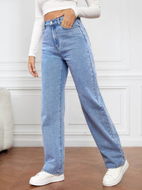 Damen Jeans mit hoher Taille und geradem Bein - Hellblau