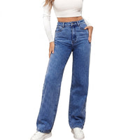Damen Jeans mit hoher Taille und geradem Bein - Dunkelblau