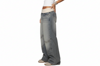 Damen Jeanshose mit weitem Bein und elastischem Bund - Blau