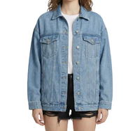 Damen Jeansjacke mit Knopfleiste und Pattentaschen im oberen Bereich - Blau