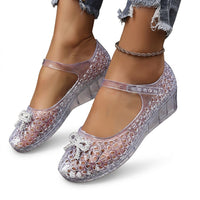 Damen Jelly Keilsandalen mit Strass-Schleife - Weiß