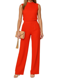 Damen Jumpsuit ärmellos mit Stehkragen und weitem Bein - Rot
