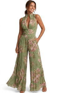 Damen-Jumpsuit mit Blumenmuster, Plissee und weitem Bein - Blumen