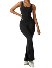 Damen Jumpsuit mit offenem Rücken und ausgestelltem Bein - Schwarz