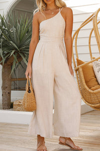 Damen Jumpsuit mit One-Shoulder-Träger und weitem Bein - Beige