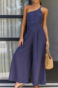 Damen Jumpsuit mit One-Shoulder-Träger und weitem Bein - Blau