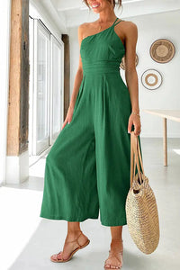 Damen Jumpsuit mit One-Shoulder-Träger und weitem Bein - Grün