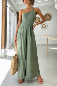 Damen Jumpsuit mit One-Shoulder-Träger und weitem Bein - Hellgrün
