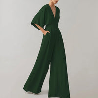 Damen-Jumpsuit mit weitem Bein und V-Ausschnitt - Grün